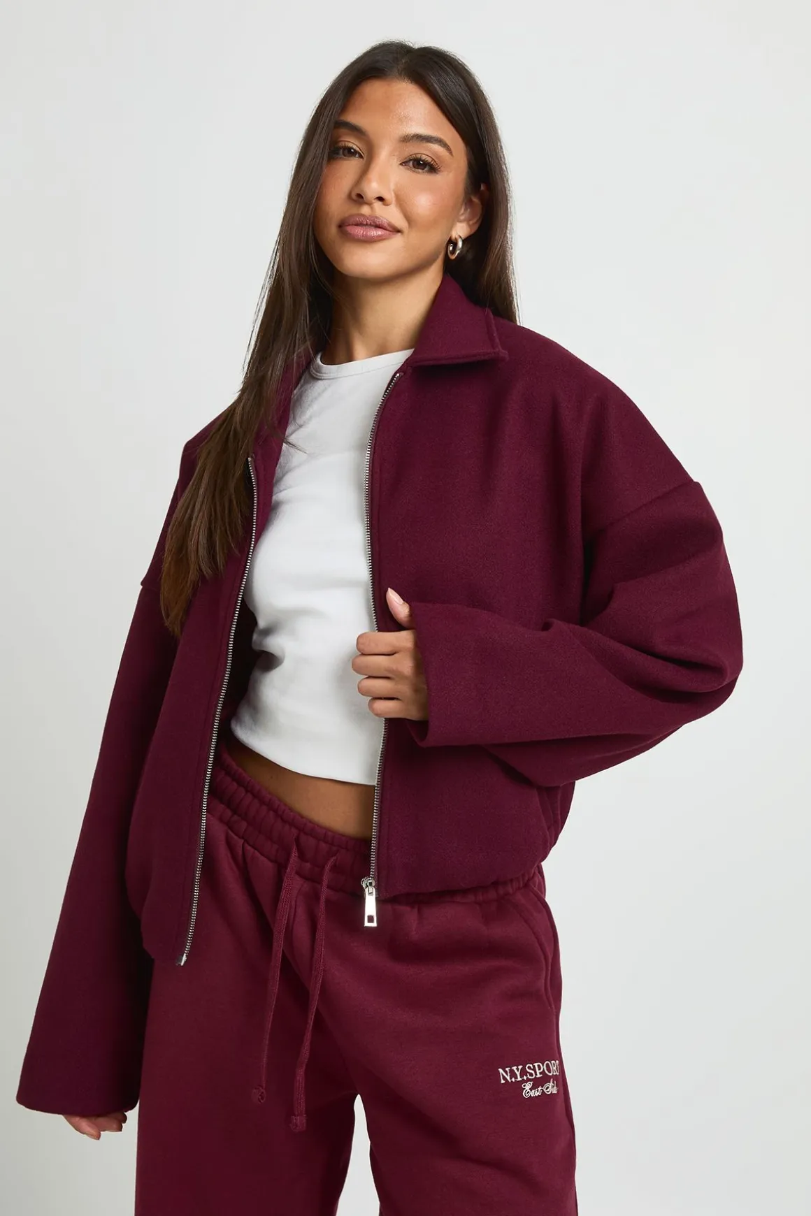 Blouson Bomber Col Pointu Effet Laine