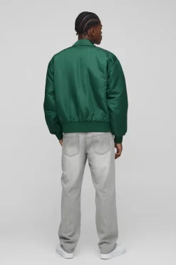 boohooMAN Blouson bomber, coupe boxy, allure satinée, à col en nylon<Homme Manteaux Et Vestes