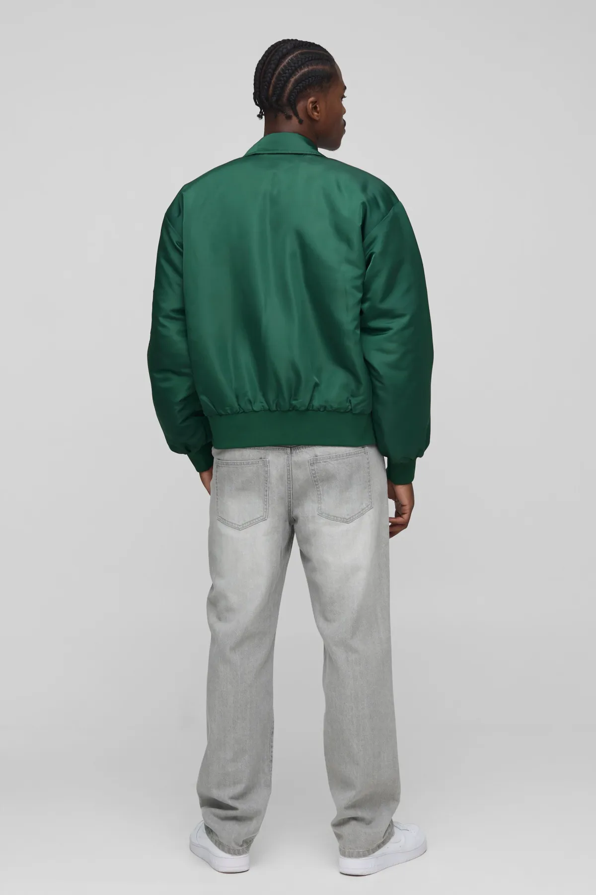 boohooMAN Blouson bomber, coupe boxy, allure satinée, à col en nylon<Homme Manteaux Et Vestes