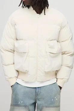 Blouson Bomber à Coupe Classique avec Poches Matelassées