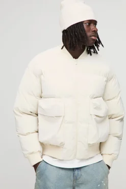 Blouson Bomber à Coupe Classique avec Poches Matelassées