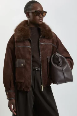 Blouson Bomber Court En Mélange De Synthétique