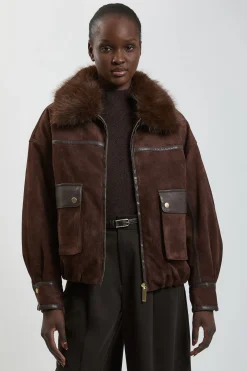 Blouson Bomber Court En Mélange De Synthétique