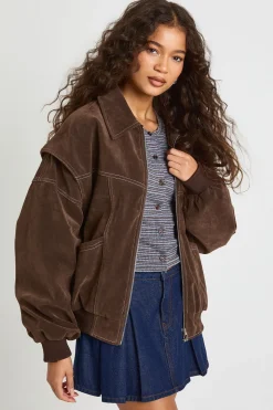 Blouson bomber en faux suède à piqûres contrastées