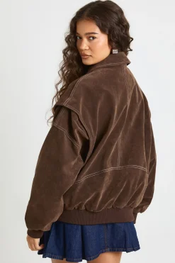 Blouson bomber en faux suède à piqûres contrastées