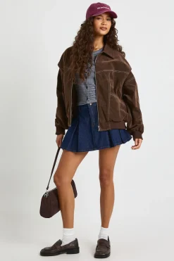 Blouson bomber en faux suède à piqûres contrastées