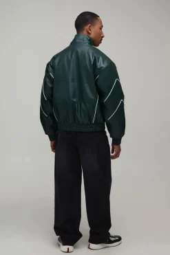 Blouson Bomber En Synthétiquecuir Col Montant Avec Passepoil Contrasté