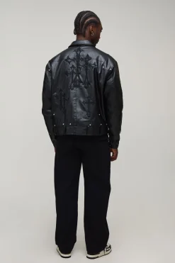 Blouson Bomber En Synthétiquecuir Avec Appliqué Croix Pour Homme Grand