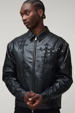 Blouson Bomber En Synthétiquecuir Avec Appliqué Croix Pour Homme Grand