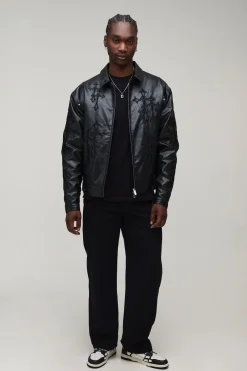 Blouson Bomber En Synthétiquecuir Avec Appliqué Croix Pour Homme Grand