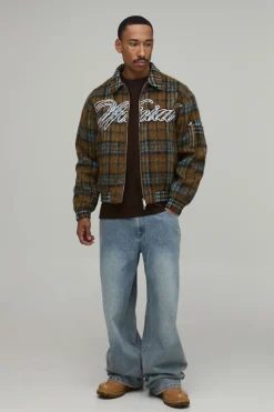 Blouson Bomber Homme Coupe Ample MAN Certified À Carreaux Mixtes Brossés