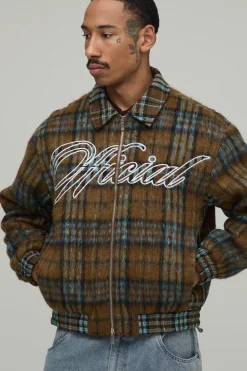 Blouson Bomber Homme Coupe Ample MAN Certified À Carreaux Mixtes Brossés