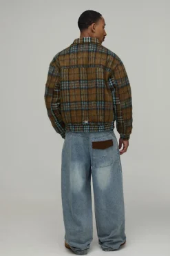Blouson Bomber Homme Coupe Ample MAN Certified À Carreaux Mixtes Brossés