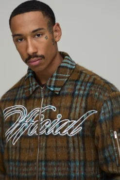 Blouson Bomber Homme Coupe Ample MAN Certified À Carreaux Mixtes Brossés