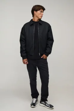 Blouson Bomber Oversize Boxy Plissé Aspect Cuir SYNTHÉTIQUE
