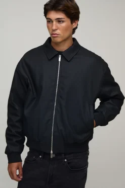 Blouson Bomber Oversize Boxy Plissé Aspect Cuir SYNTHÉTIQUE
