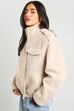 Blouson Bomber Oversize Texturé Aspect Laine