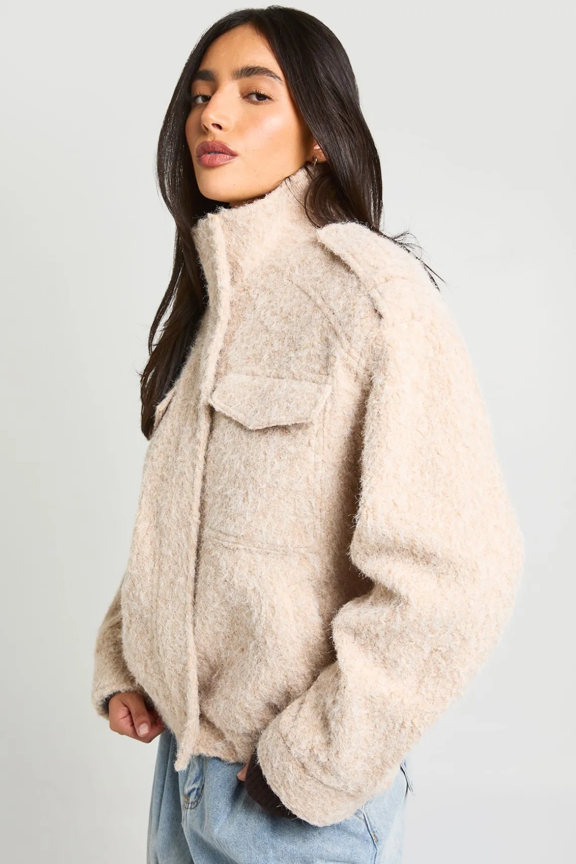 Blouson Bomber Oversize Texturé Aspect Laine