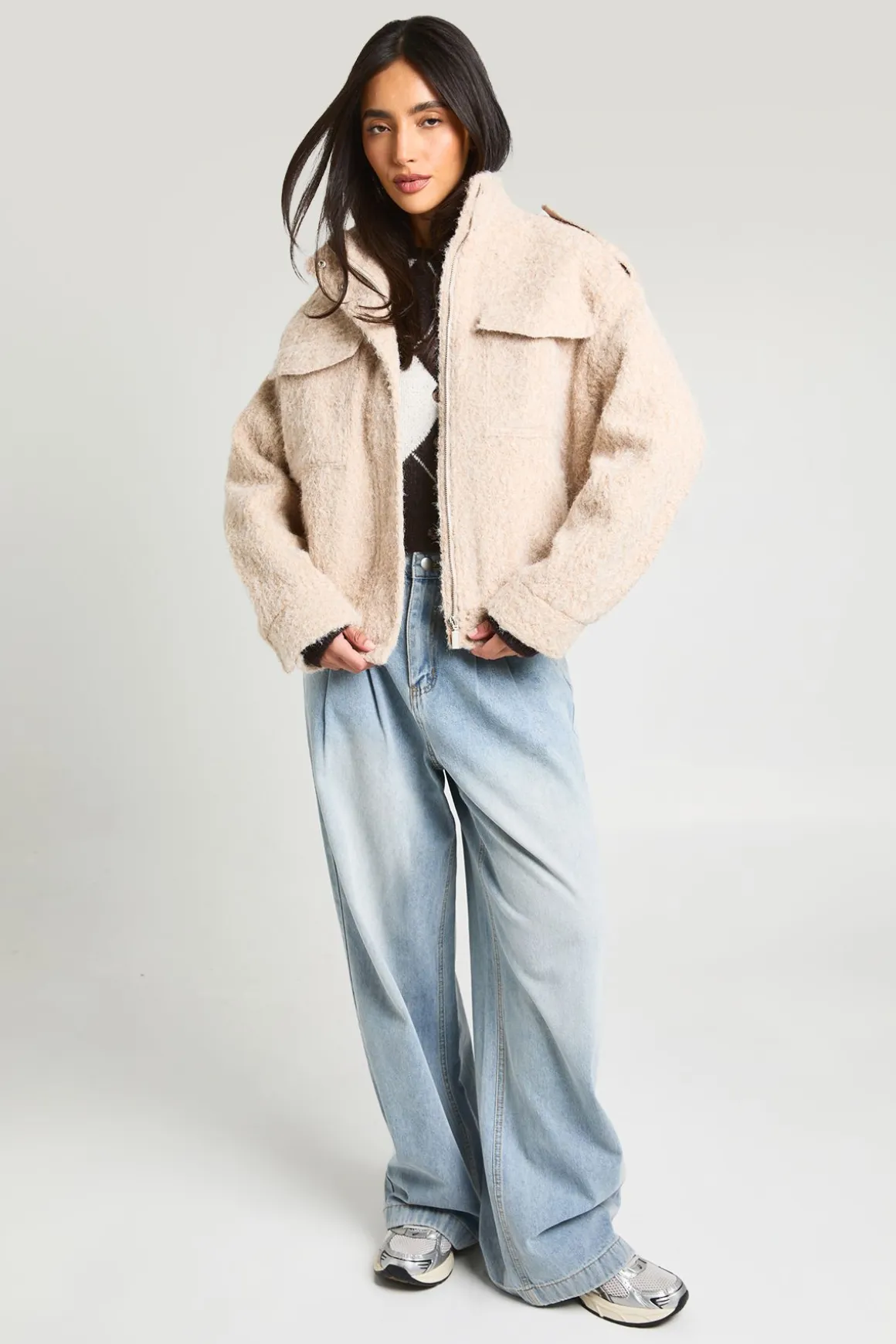 Blouson Bomber Oversize Texturé Aspect Laine