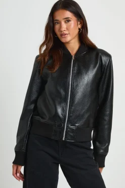 Blouson Bomber À Épaulettes En Synthétiquecuir Grainé
