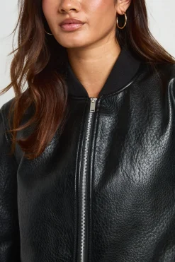 Blouson Bomber À Épaulettes En Synthétiquecuir Grainé