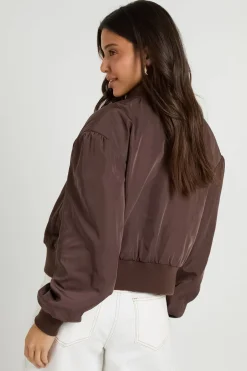 Blouson Bomber Satiné À Épaulettes Structurées