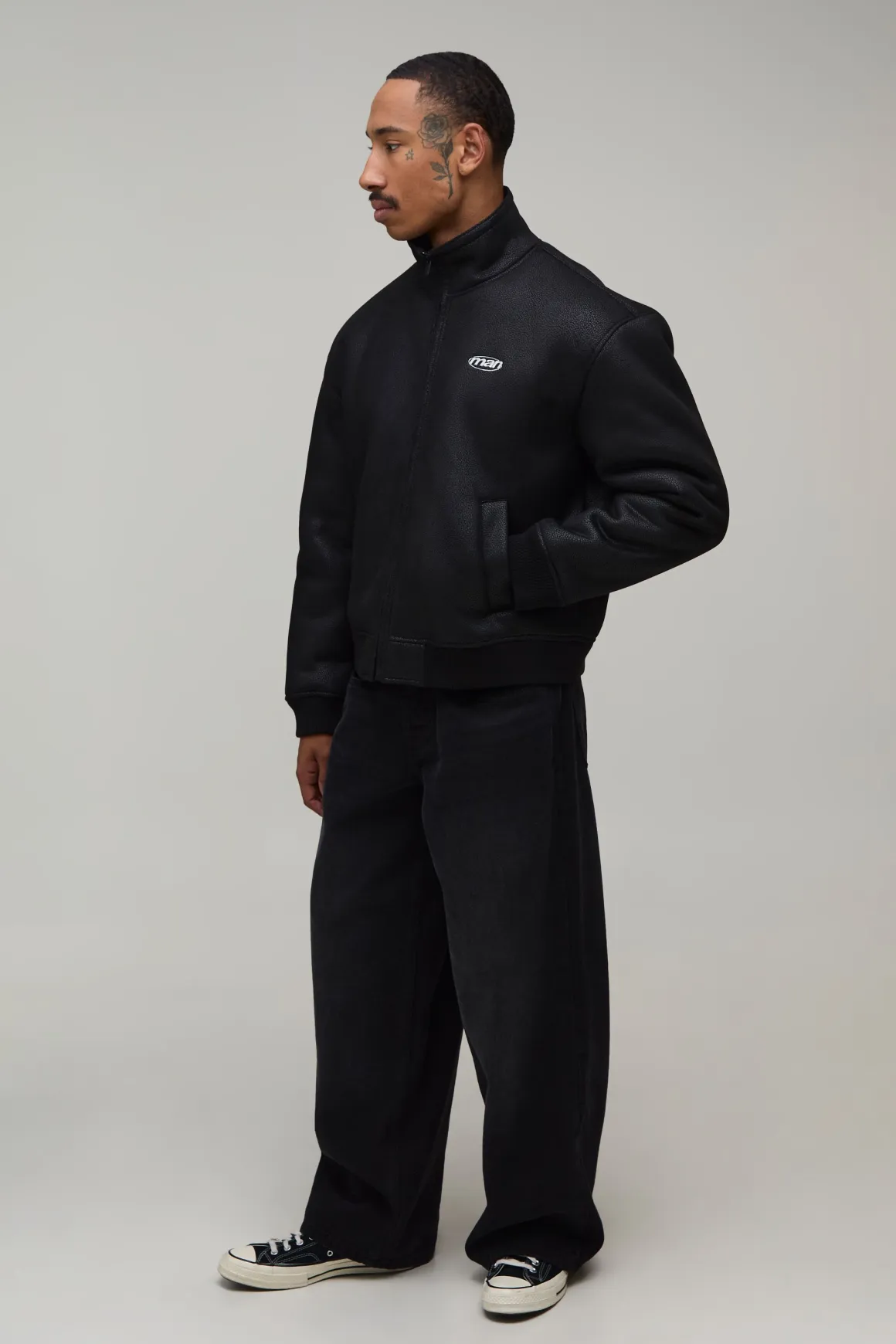 Blouson Harrington Borg À Col Contrastant Et Col Montant Coupe Regular