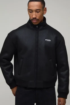 Blouson Harrington Borg À Col Contrastant Et Col Montant Coupe Regular
