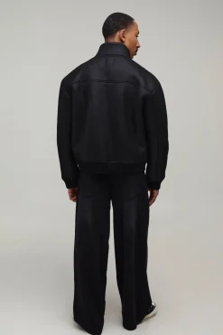 Blouson Harrington Borg À Col Contrastant Et Col Montant Coupe Regular