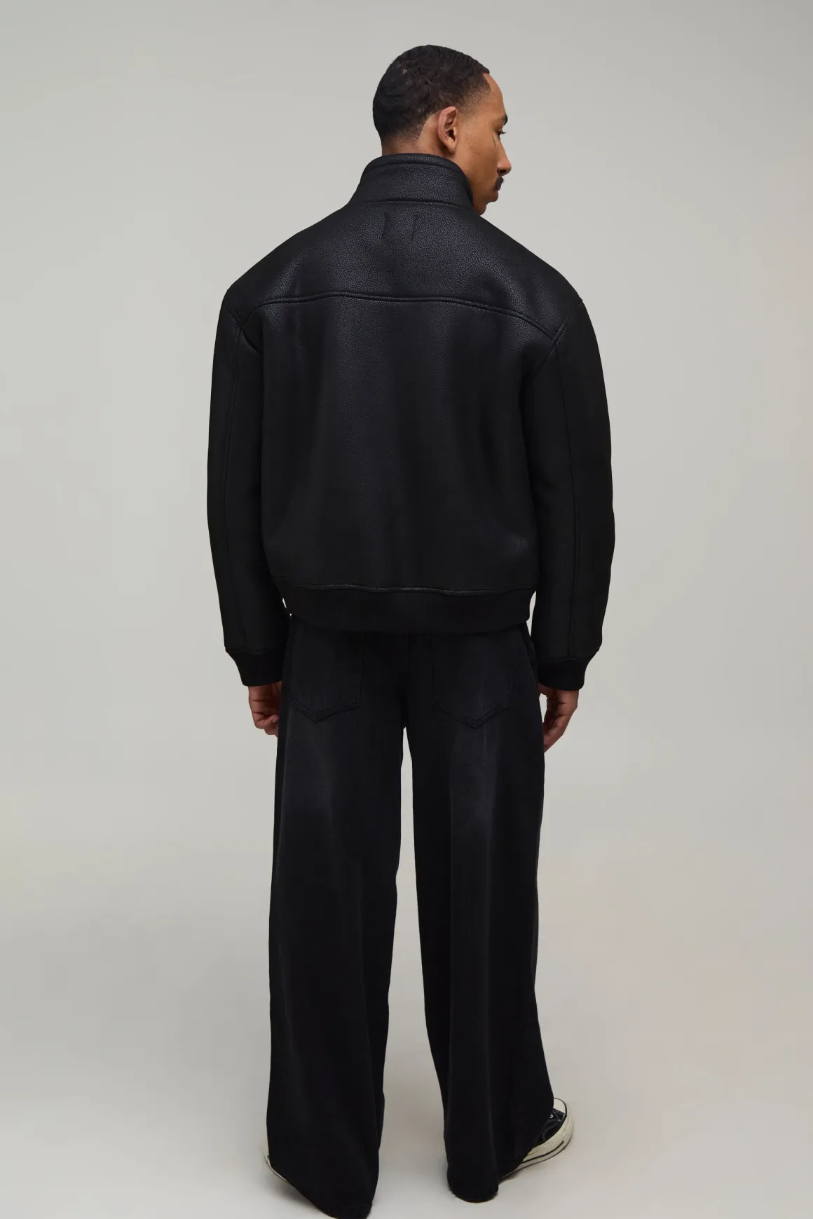 Blouson Harrington Borg À Col Contrastant Et Col Montant Coupe Regular