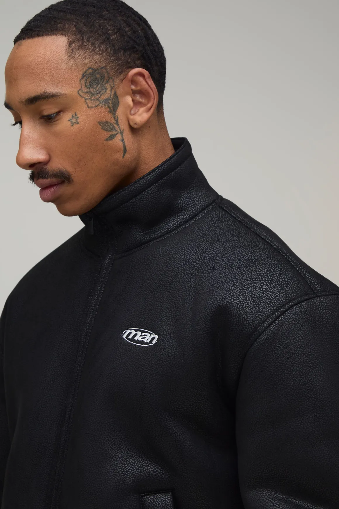 Blouson Harrington Borg À Col Contrastant Et Col Montant Coupe Regular