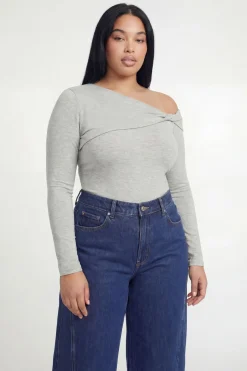 Body Asymétrique Côtelé Grande Taille Avec Détail Torsadé