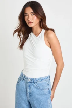 boohoo Body Asymétrique Froncé Avec Empiècement En Mesh<Femme Tops