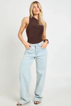 Body Asymétrique Froncé Avec Empiècement En Mesh