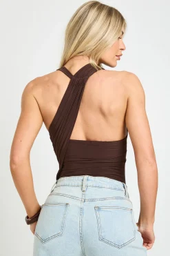 Body Asymétrique Froncé Avec Empiècement En Mesh