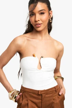 boohoo Body Bandeau À Double Couche En Tissu Slinky Avec Détail De Bordure<Femme Tops