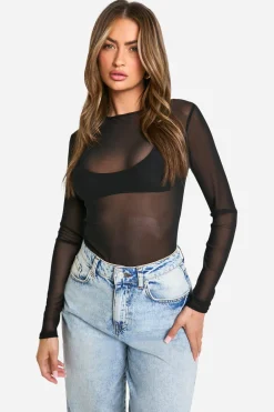 boohoo Body basique en mesh à manches longues<Femme Basiques|Tops