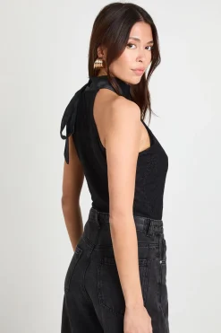 Body Col Haut en Dentelle Satinée avec Détail Nœud