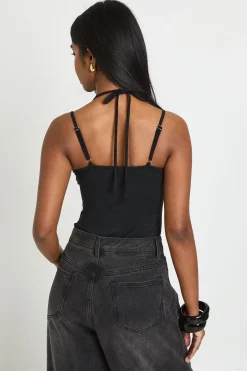 boohoo Body Col Montant À Finitions Dentelle En Slinky Mat<Femme Satin Et Dentelle|Tops
