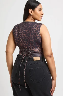 Body Corset Grande Taille À Imprimé Léopard Avec Dos Noué
