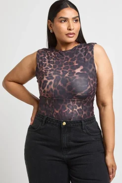 Body Corset Grande Taille À Imprimé Léopard Avec Dos Noué