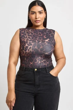 Body Corset Grande Taille À Imprimé Léopard Avec Dos Noué