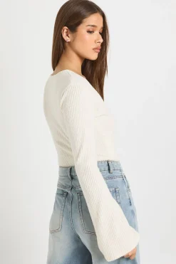 Body Côtelé Brossé Doux À Encolure En V