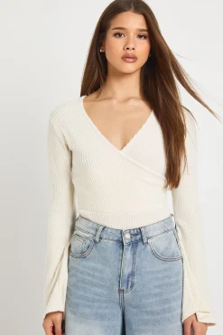 Body Côtelé Brossé Doux À Encolure En V