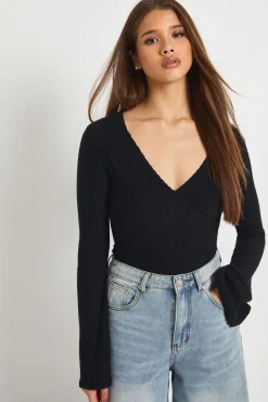 Body Côtelé Brossé Doux À Encolure En V