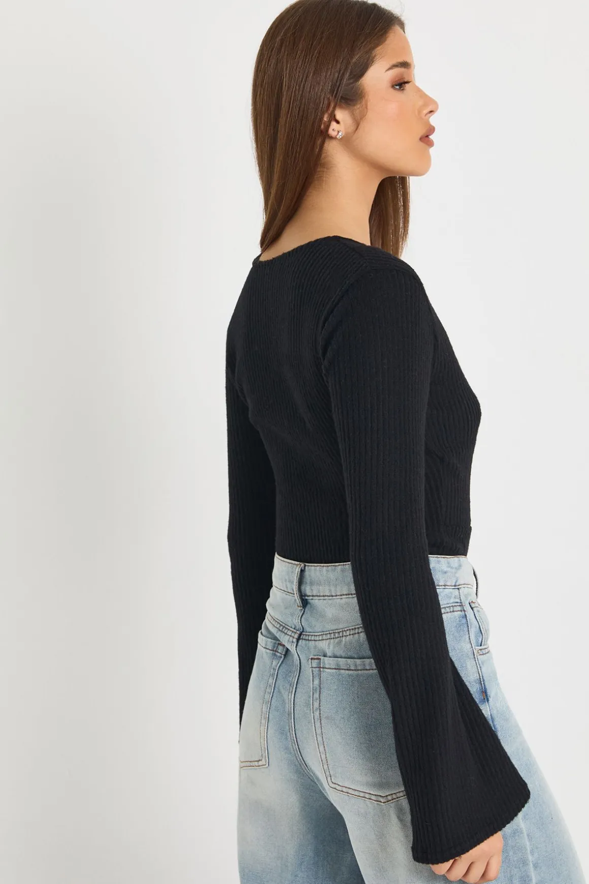 Body Côtelé Brossé Doux À Encolure En V