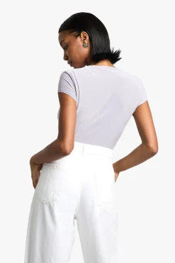 boohoo Body double couche Slinky à encolure carrée et manches courtes<Femme Tops