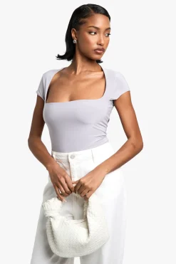 boohoo Body double couche Slinky à encolure carrée et manches courtes<Femme Tops