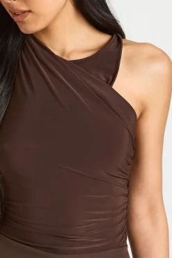 Body Drapé Asymétrique À Empiècement En Résille Pour Grandes Tailles