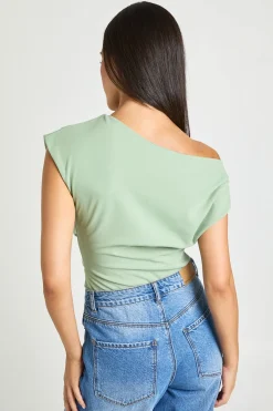 Body Drapé En Crêpe À Encolure Asymétrique